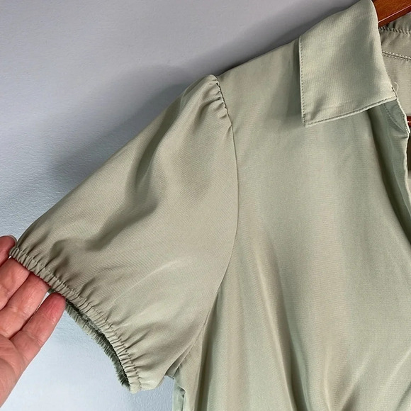 BEBOP NWT Sage Green Ruffle Short Puff Sleeve Dress Button Front Childhood XL - Picture 5 of 11